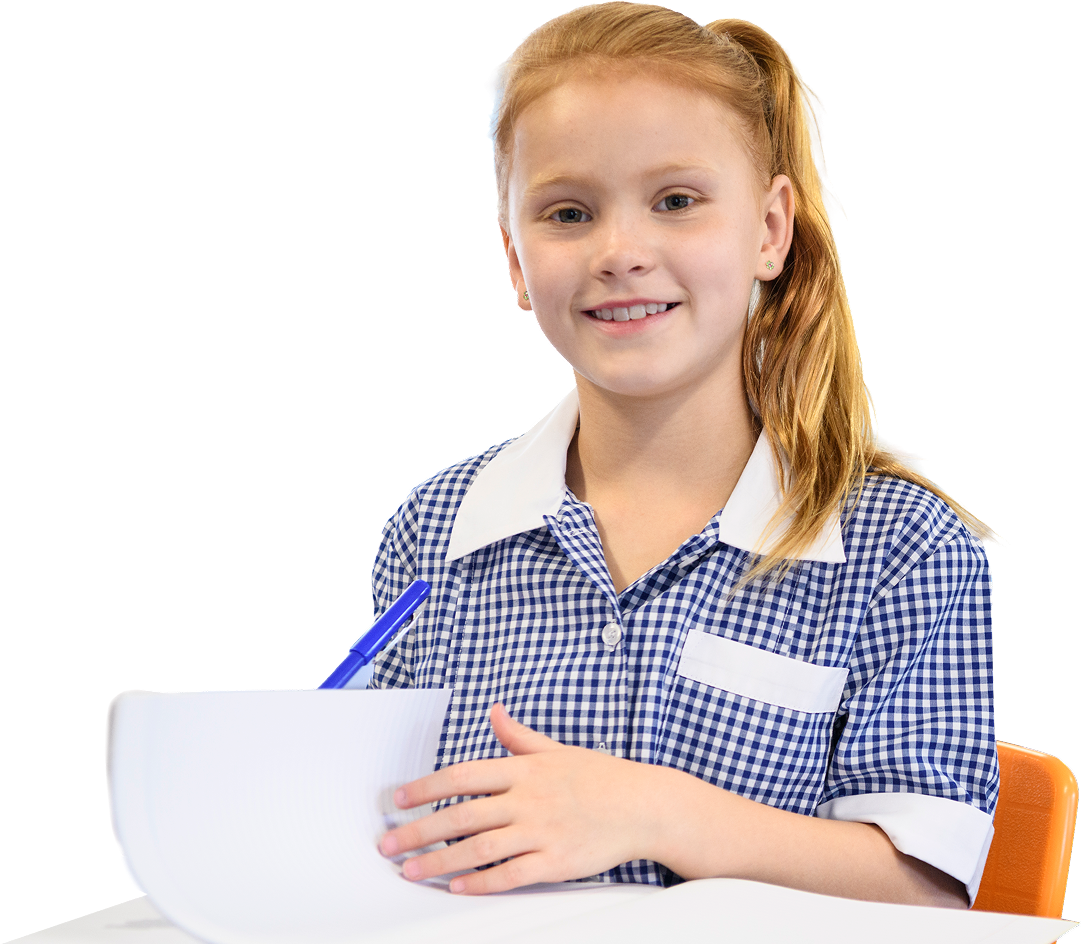 A girl sat at a desk
