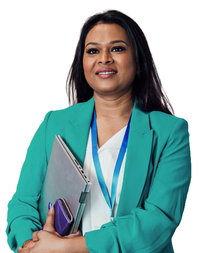 A woman holding a laptop
