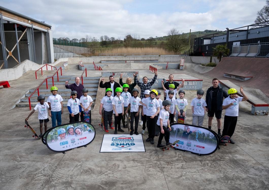 Group photo at a skate park
